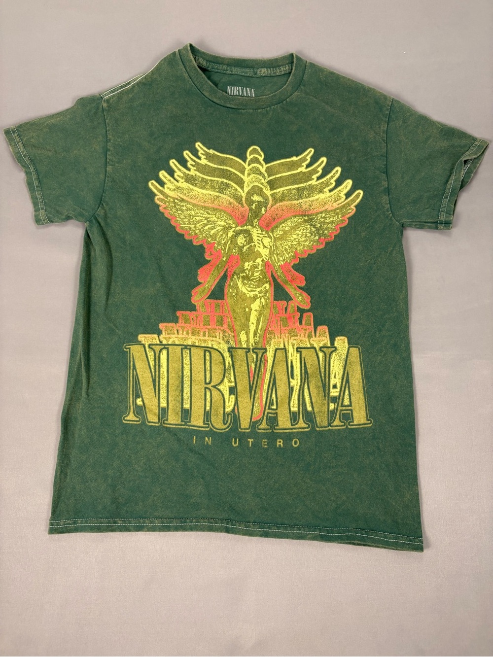 Nirvana In Utero Graphic Band Tee Green Mineral Wash Small